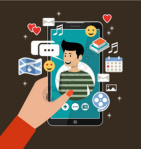 女手手机与男的个人资料线约会社交网络虚拟的爱矢量插图背景图片