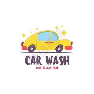 洗车的标志卡通风格的矢量插图这辆车闪耀着干净的光芒背景图片