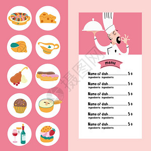 法国菜传统法国菜的矢量图标菜单模板与厨师着盘子的图片图片
