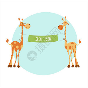 非洲长颈鹿举着横幅您也可以添加文本矢量插图白色背景上隔离图片