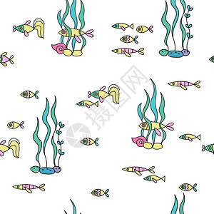 海鱼的无缝图案矢量插图图片
