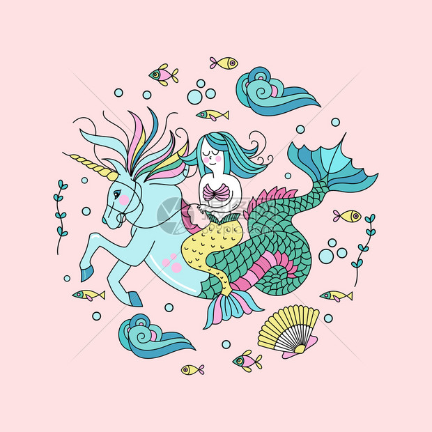 美人鱼神话生物美人鱼骑着海独角兽苏美人鱼神话生物美人鱼骑着海