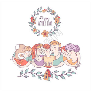 幸福的家庭家庭日矢量插图幸福的家庭国际假日家庭日妈妈,爸爸,孩子,祖父母矢量插图,贺卡图片
