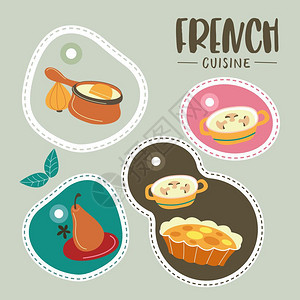 法国菜菜单套法国菜糕点法国菜套带法国菜肴的标签矢量插图图片