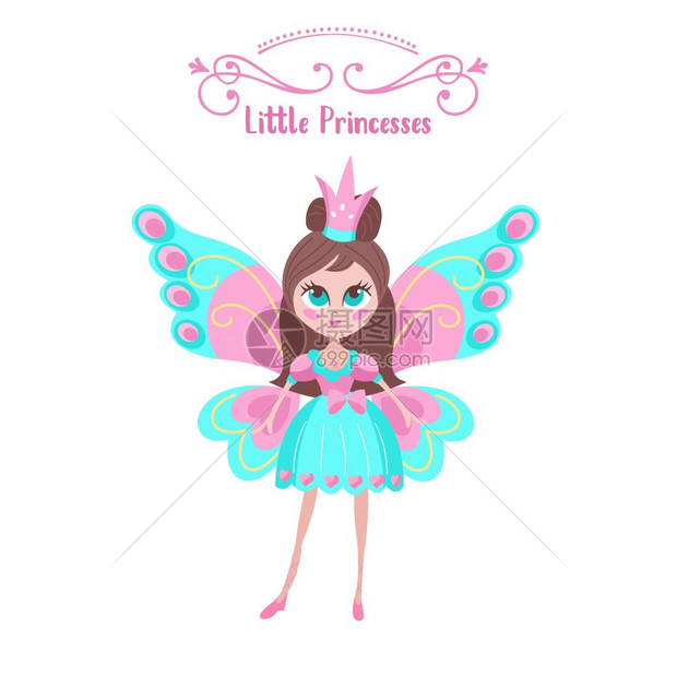 矢量剪贴画小公主的玩具向量剪辑集漂亮的女孩穿着漂亮的裙子蝴蝶翅膀