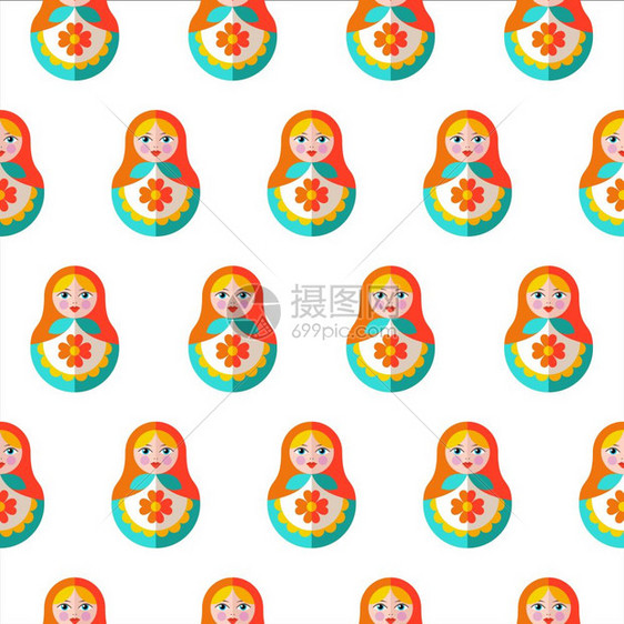 无缝图案俄罗斯纪念品矢量插图无缝图案俄罗斯的传统马蒂洛什卡俄罗斯娃娃矢量插图图片