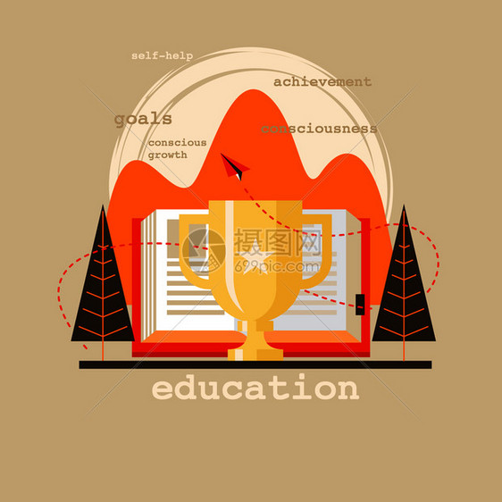 学校教育矢量平单孤立图标,象形图学校,教育自发展成功的矢量图图片