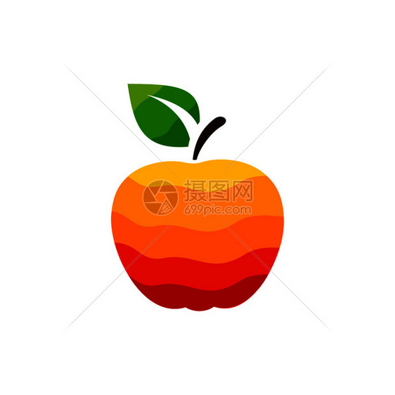 带绿叶的橙色苹果矢量插图图片