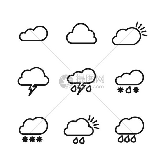 天气上大纲图标矢量插图图片