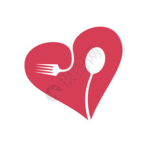 叉子勺子心脏上矢量插图图片