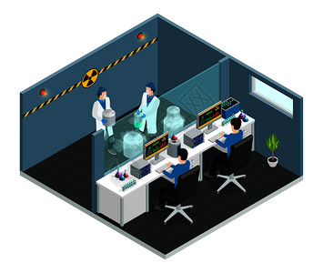 材料科学与工程科学实验室等距与助理工作医学化学生物实验室内部矢量插图科学实验室等距插画