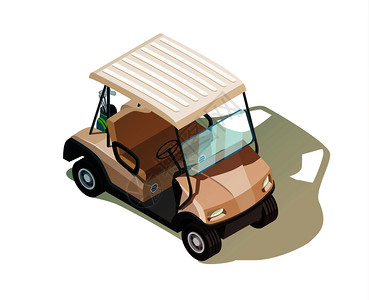 高尔夫等距图标成与现实的马车车辆,没乘客空白背景与阴影矢量插图高尔夫球车等距成图片
