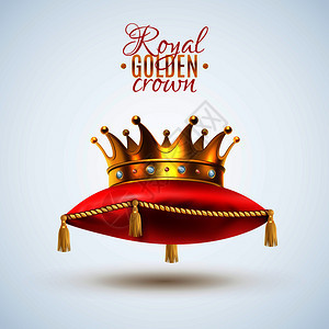 金色皇家皇冠与宝石仪式红色枕头与流苏现实的单象图像矢量插图红色枕头上的皇冠图片
