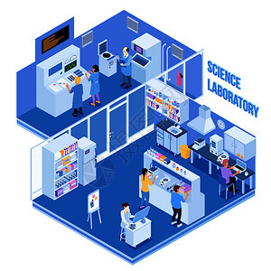 专业设备人员的科学实验室进行理化研究实验等距矢量插图科学实验室等距插图图片