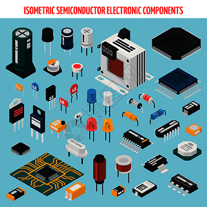 彩色隔离半导体电子元件等距图标主板芯片其他元素矢量插图半导体电子元件等距图标集背景图片