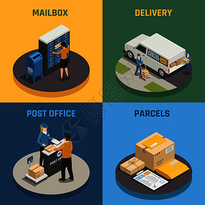 邮政服务等距图标正方形图片