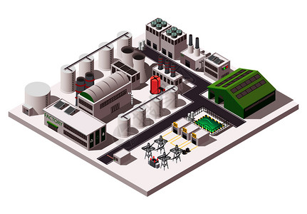 大工厂工业等距成的白色背景三维矢量插图工厂等距成分图片