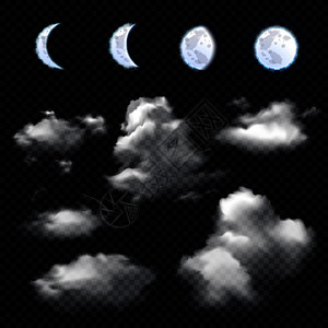 透明背景孤立矢量插图上,真实的月球四相同云形的集合透明背景上的月亮云图片