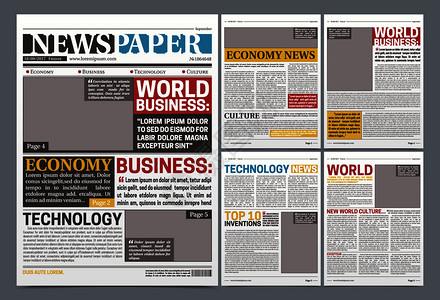 报纸线模板海报与世界顶级商业新闻经济技术标题现实矢量插图报纸线模板写实海报图片