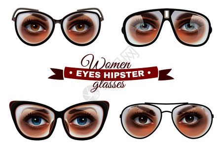 女眼睛时尚眼镜收集背景与装饰文字图像女眼睛眼镜矢量插图时尚女眼镜套装图片