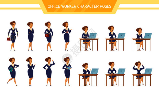 女办公室工作人员手机上摆姿势,坐电脑前,用平板电脑卡通人物矢量插图办公室工作人员女啤酒摆姿势图片