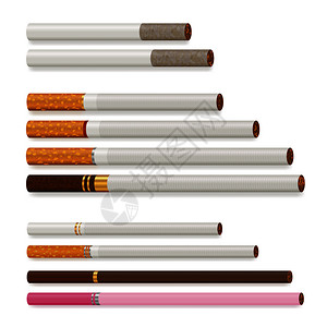 各种同大小颜色的香烟白色背景矢量插图上隔离现实的香烟套装图片