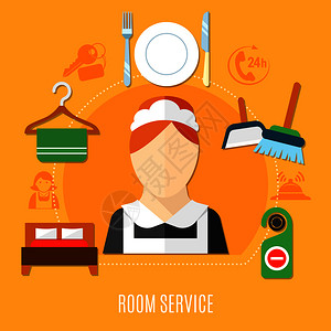 上午宾馆客房服务酒店理念与女仆雕像统的双人床房间钥匙毛巾衣架平