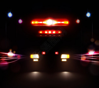 汽车灯的真实成前照灯灯条图像的救护车汽车夜间道路矢量插图夜间作文救护车背景图片