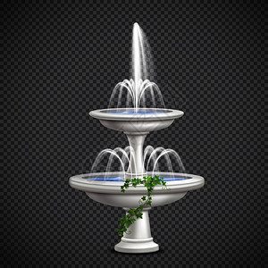 两层白色梯级喷泉与爬藤植物真实图像透明背景矢量插图梯级喷泉真实透明图片