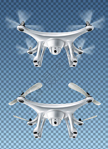 两架真实的现代飞行无人机透明的背景矢量插图上分离现实的飞行无人机图片