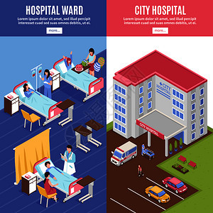 医院垂直横幅与城市医院符号等距孤立矢量插图医院垂直横幅图片