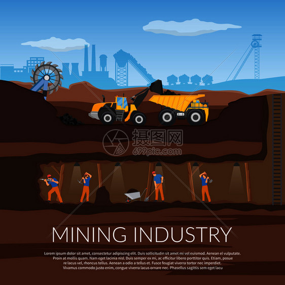 矿工与工具下的地平成与工业设备的背景下的植物轮廓矢量插图矿工平成图片