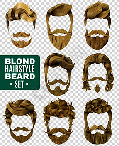 现实的套各种时尚风格的男金发胡须隔离透明的背景矢量插图现实的男发型图片