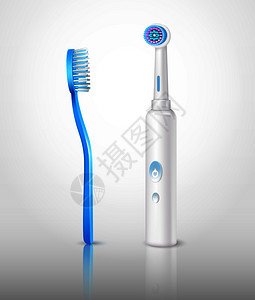 光背景矢量插图上分离的两个经典电动牙刷的真实集合逼真的牙刷图片