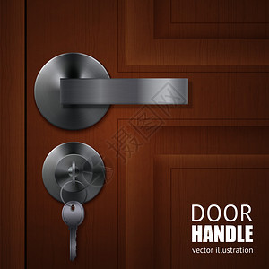 现实的门把手锁钥匙成与木门金属杠杆与钥匙锁矢量插图现实的门下锁背景图片