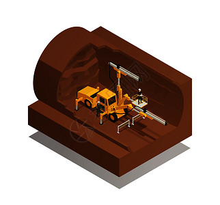 白底等距构图三维矢量图隧道施工的准备过程隧道施工成图片