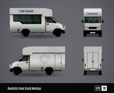 食品卡车现实广告模板模型与观点货车商业车辆与阴影矢量插图冰淇淋卡车背景图片