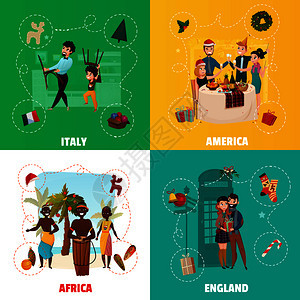 世界诞节传统与意大利节日,美国节日桌,非洲装饰品,英语礼物孤立矢量插图世界诞节传统图片