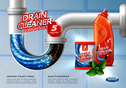 排水清洁海报广告与图像的冲洗硬污渍被冲走产品包装矢量插图卫生排水清洁海报图片