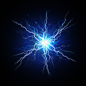 电闪灯明亮发光星爆气氛现象夜空蓝色装饰背景现实图像矢量插图电闪