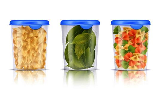 三个填充塑料食品容器图标意大利干湾叶矢量插图填充塑料食品容器图标图片