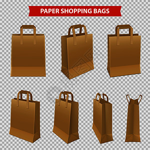 真实的套购物袋,由棕色纸隔离透明的背景矢量插图套购物袋供购物图片