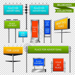 彩色矩形广告牌收集外街广告透明背景上现实矢量插图广告牌模型透明的背景上图片