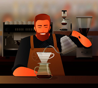 咖啡杯茶壶平矢量插图的咖啡梯度构图咖啡师梯度成分图片