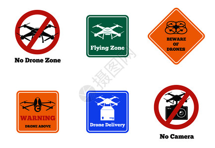 套禁止警告无人机标志的各种形状颜色隔离矢量插图无人机标志好了图片