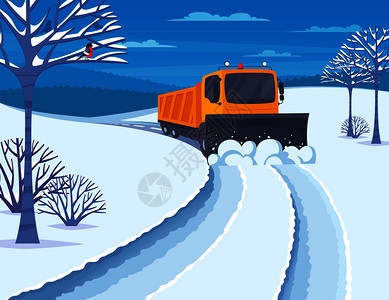 冬季雪运输与雪机雪地移动平矢量插图雪运输插图图片