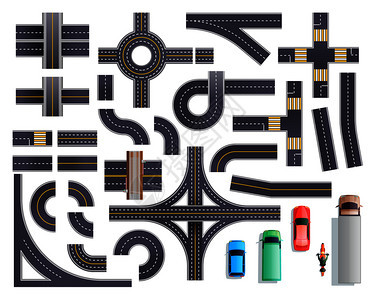 套带路边标记的道路部分,包括交叉口路口人行横道桥梁车辆隔离矢量图道路零件车辆背景图片