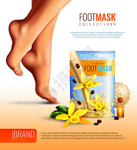 脚具与精油,咖啡广告海报与女腿光背景矢量插图脚具广告海报背景图片