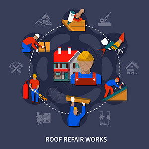 罗弗彩色构图与屋顶维修工程同类型的工作矢量插图漫游者彩色构图图片