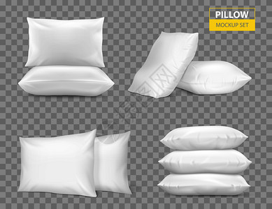 现实的白色卧室矩形枕头侧顶视图合模型透明背景矢量插图逼真的白色枕头透明套装图片